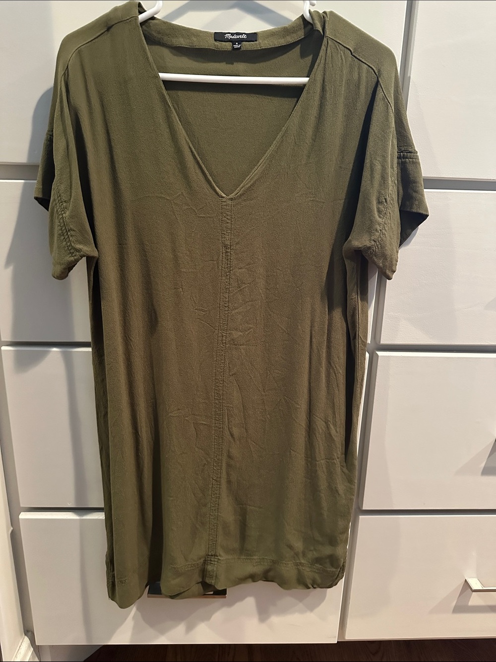 Madewell Olive Green V-Neck Short Sleeve Tee Dress